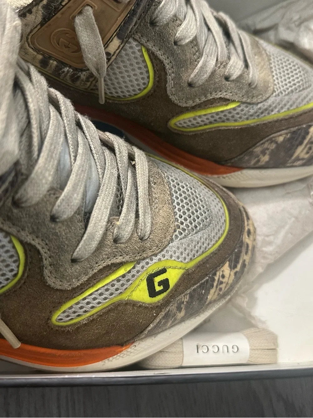 Gucci Beige Lime Green Ultrapace Sneakers